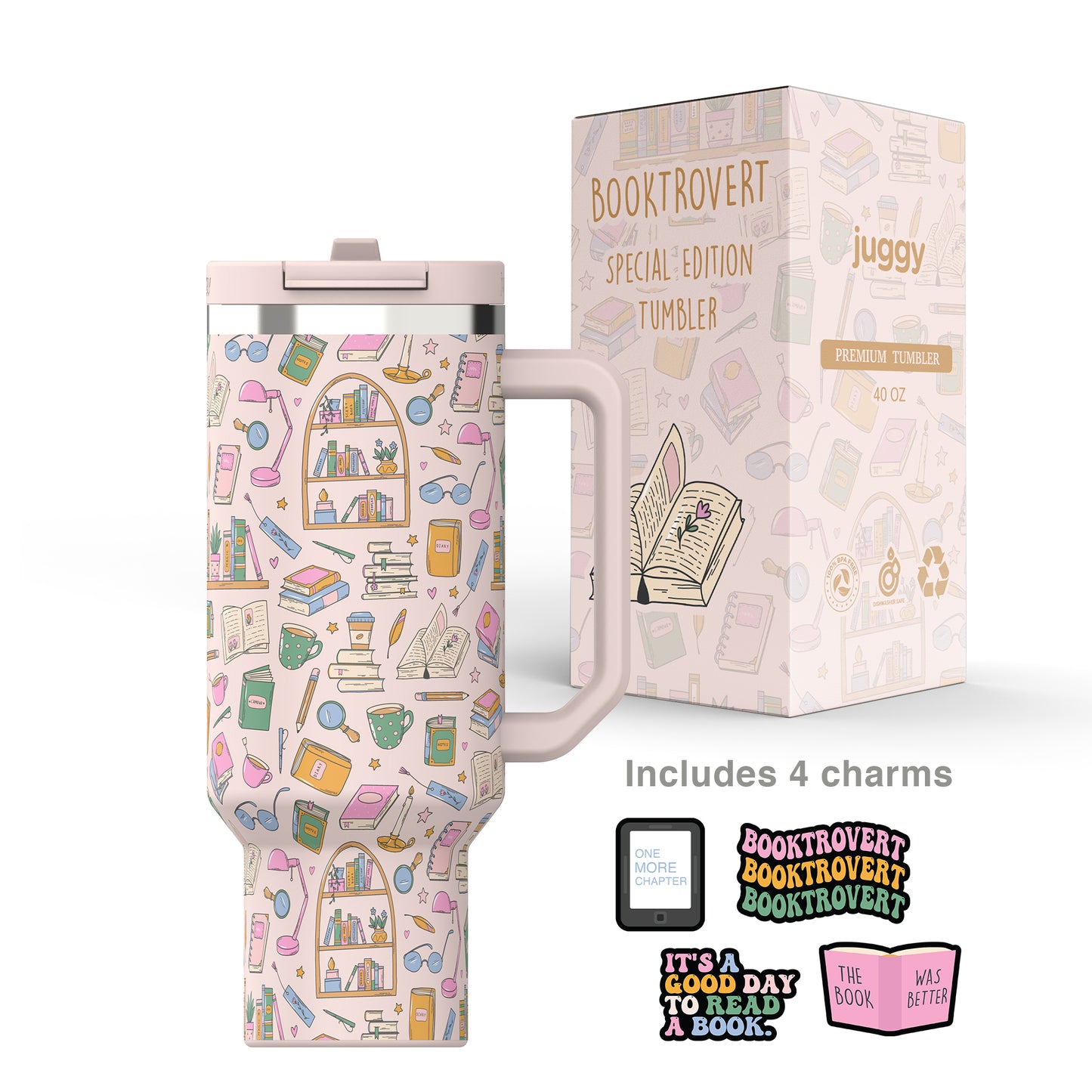 Booktrovert 40oz DuoLid Tumbler With Charms - PREORDER